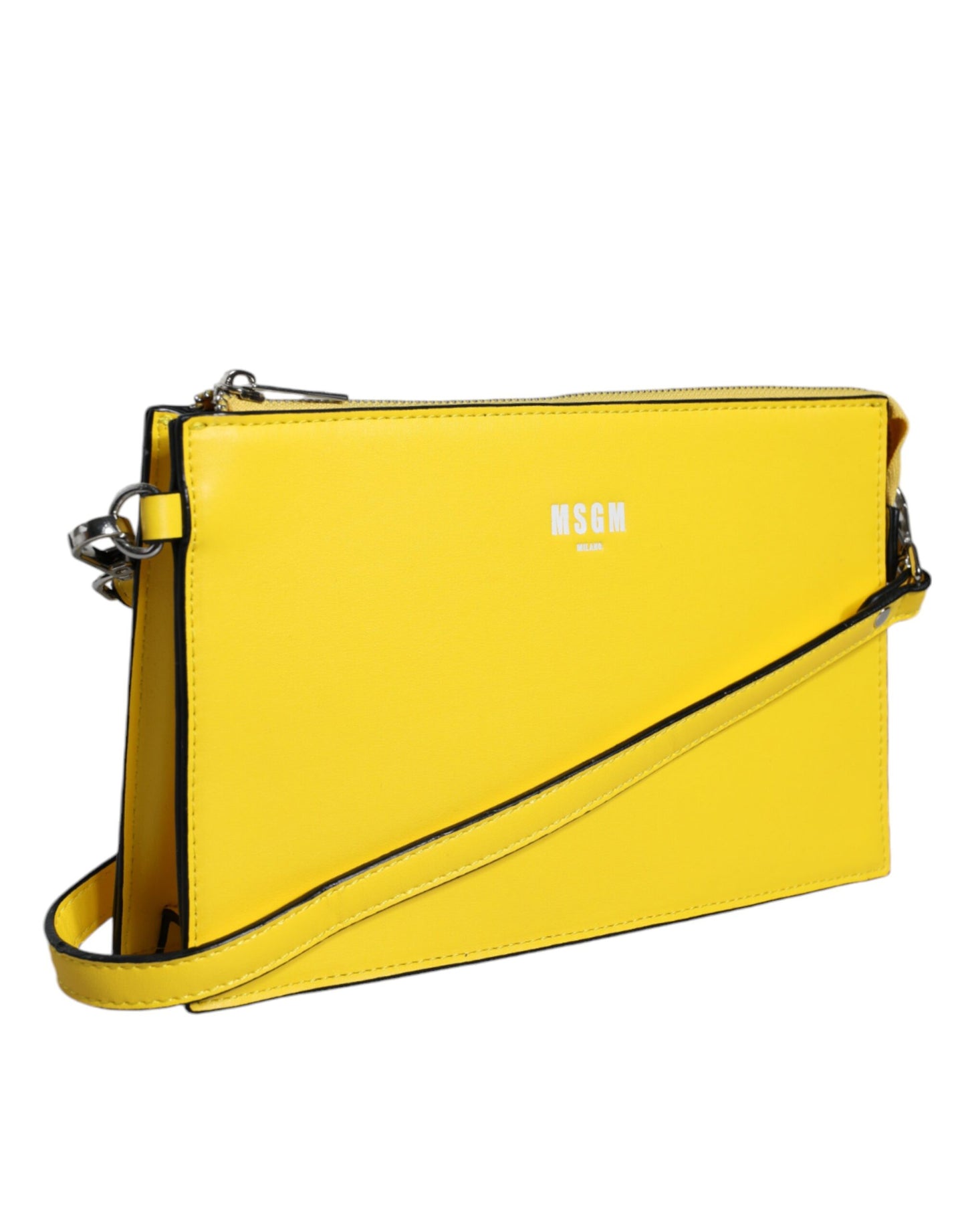 MSGM Yellow Leather Logo Crossbody Sling Shoulder Bag MSGM