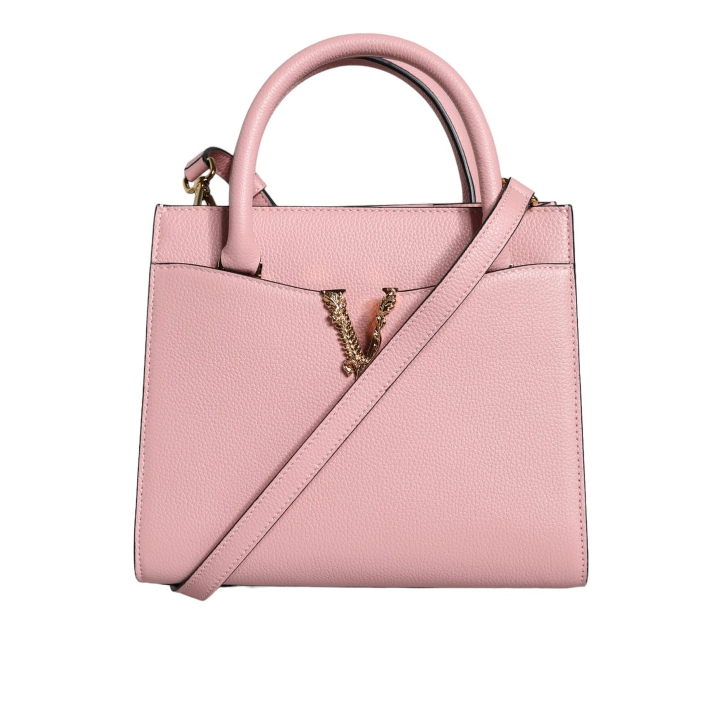 Versace Pink Small Top Handle Grainy Calf Leather Crossbody Bag Versace
