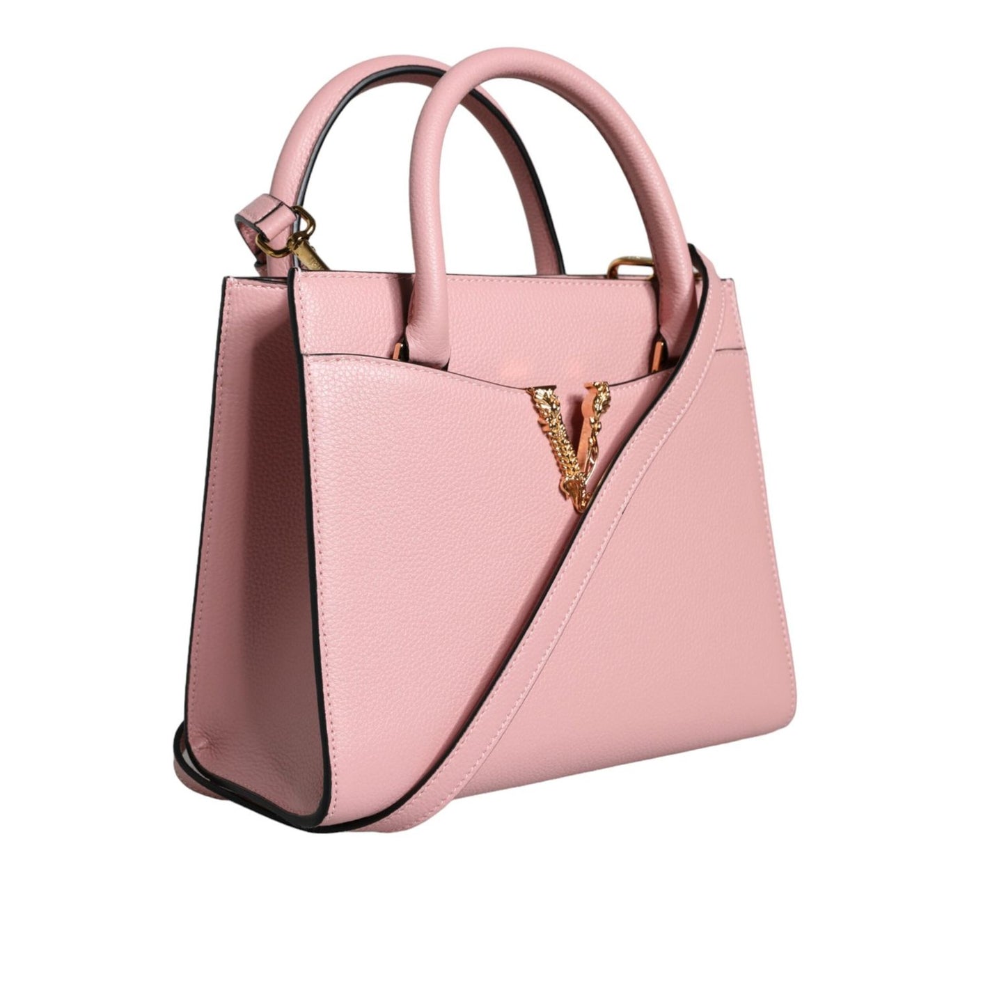 Versace Pink Small Top Handle Grainy Calf Leather Crossbody Bag Versace