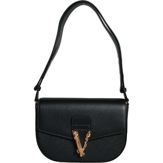 Versace Black Grainy Calf Leather Crossbody Shoulder Bag Versace