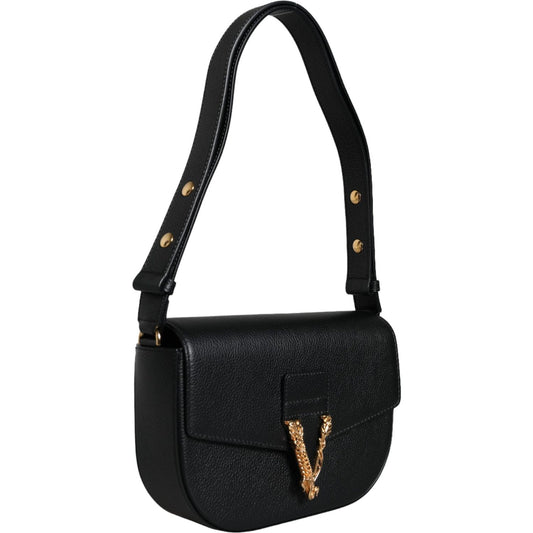 Versace Black Grainy Calf Leather Crossbody Shoulder Bag Versace