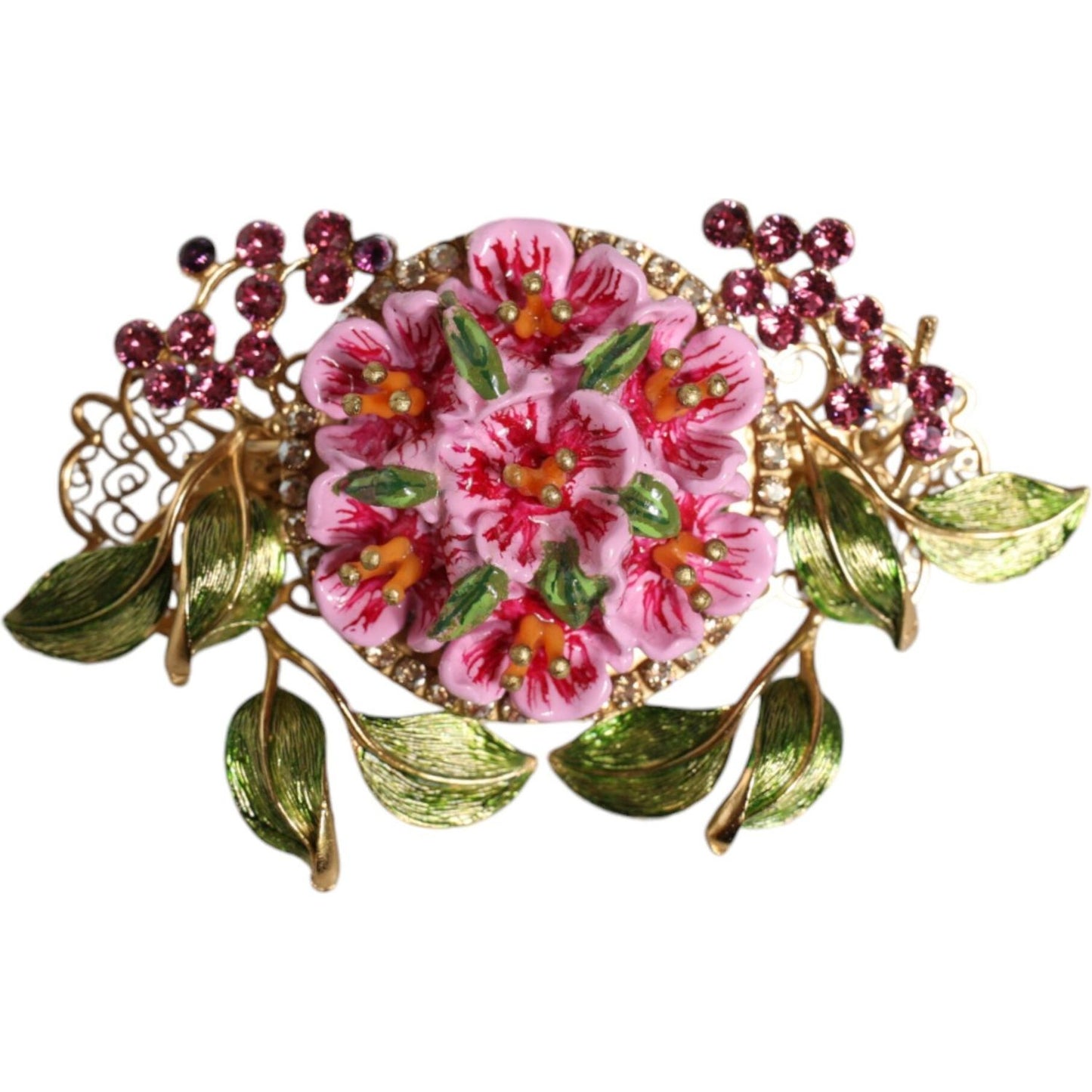 Dolce & Gabbana Gold Tone Brass Crystal Floral Hair Clip Dolce & Gabbana