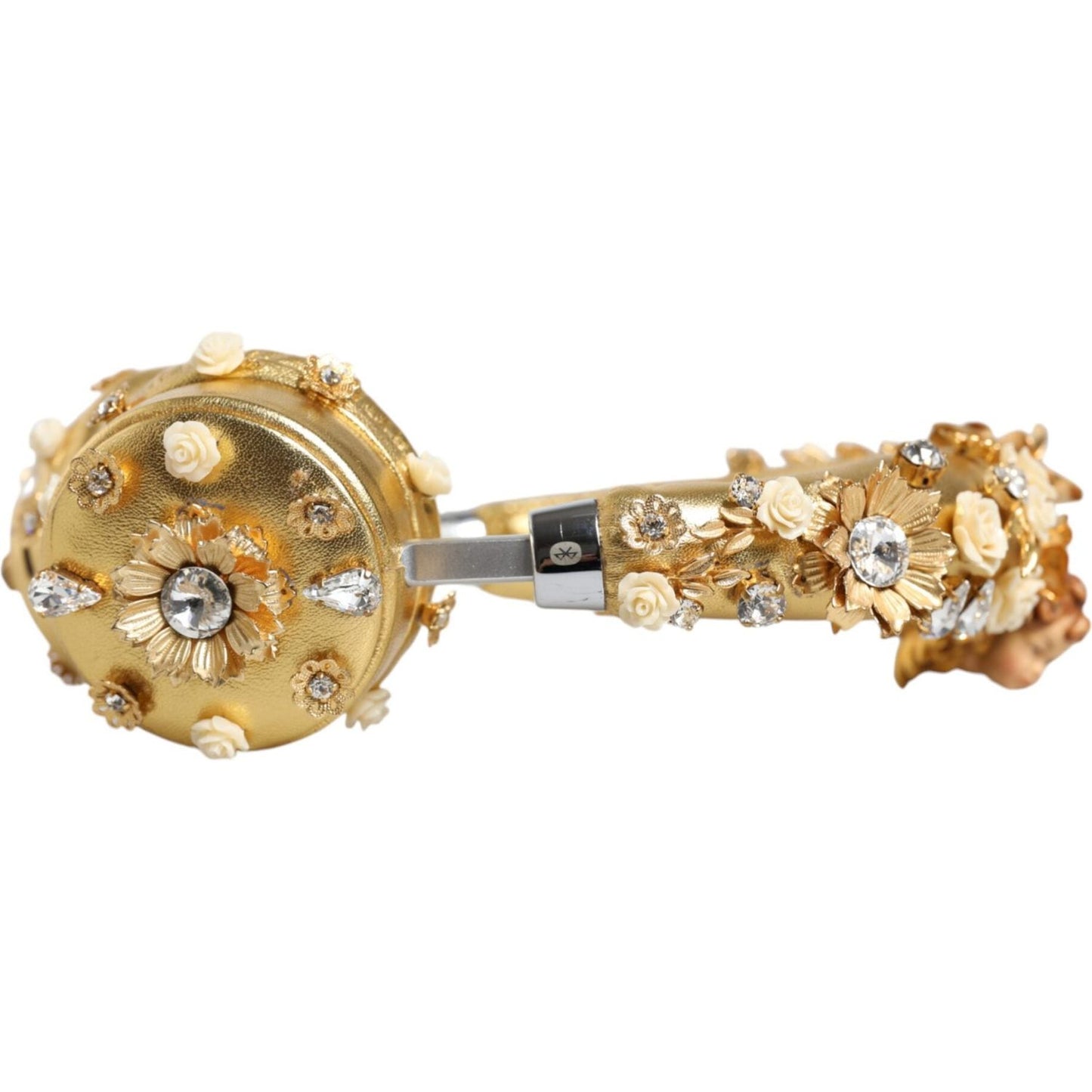 Dolce & Gabbana Gold Leather Floral Crystal Angel Headphones Dolce & Gabbana