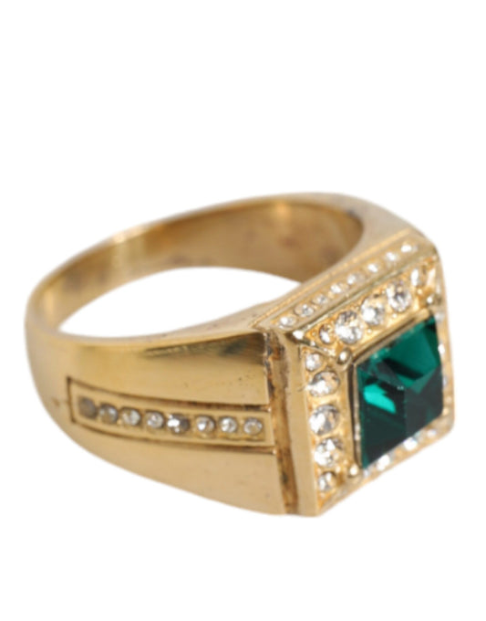 Dolce & Gabbana Gold Plated 925 Silver Green Crystal Ring Dolce & Gabbana