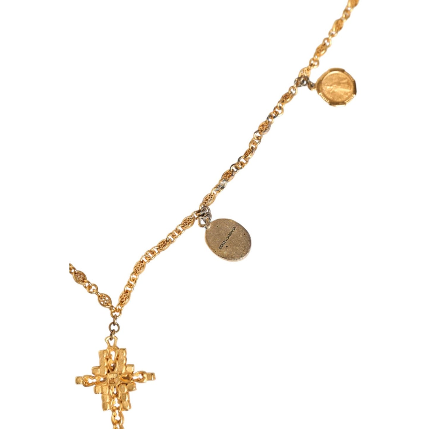 Dolce & Gabbana Gold Tone Brass Chain Religious Cross Pendant Necklace Dolce & Gabbana