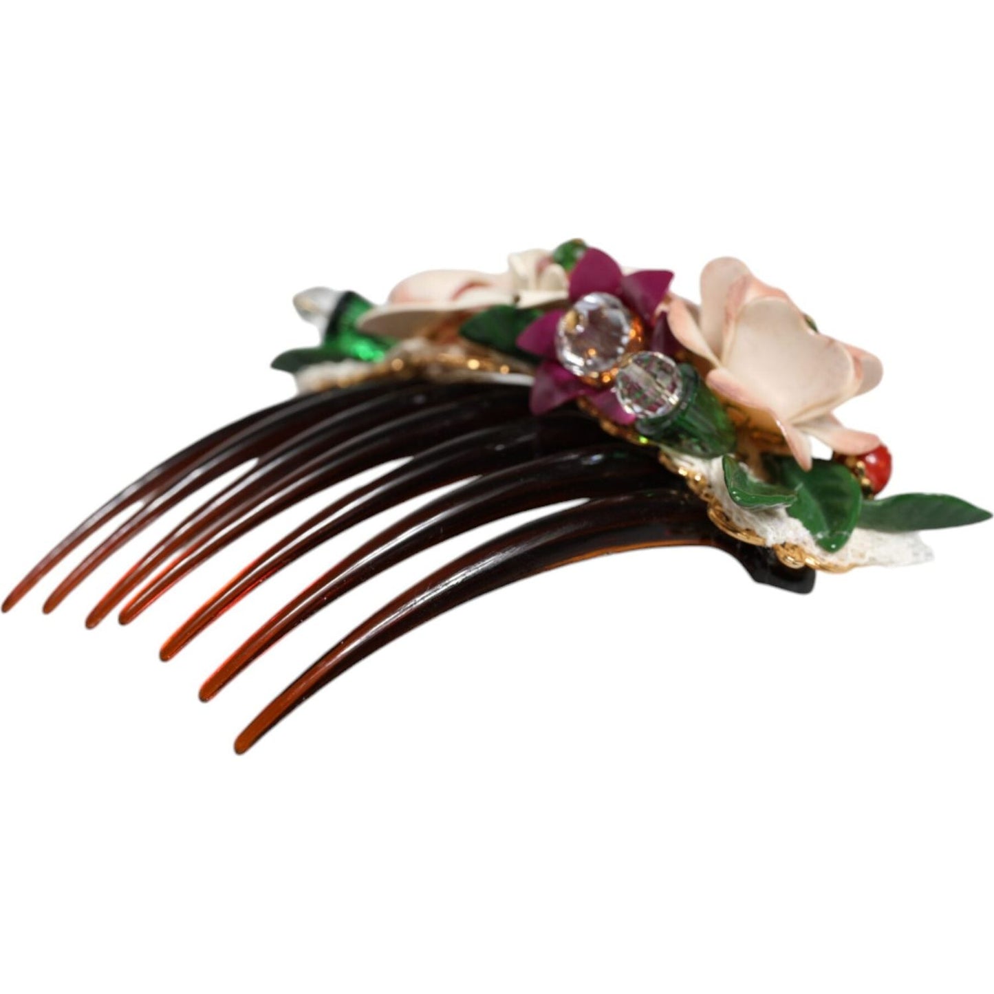 Dolce & Gabbana Brown Plastic Crystal Floral Women Hair Comb Dolce & Gabbana