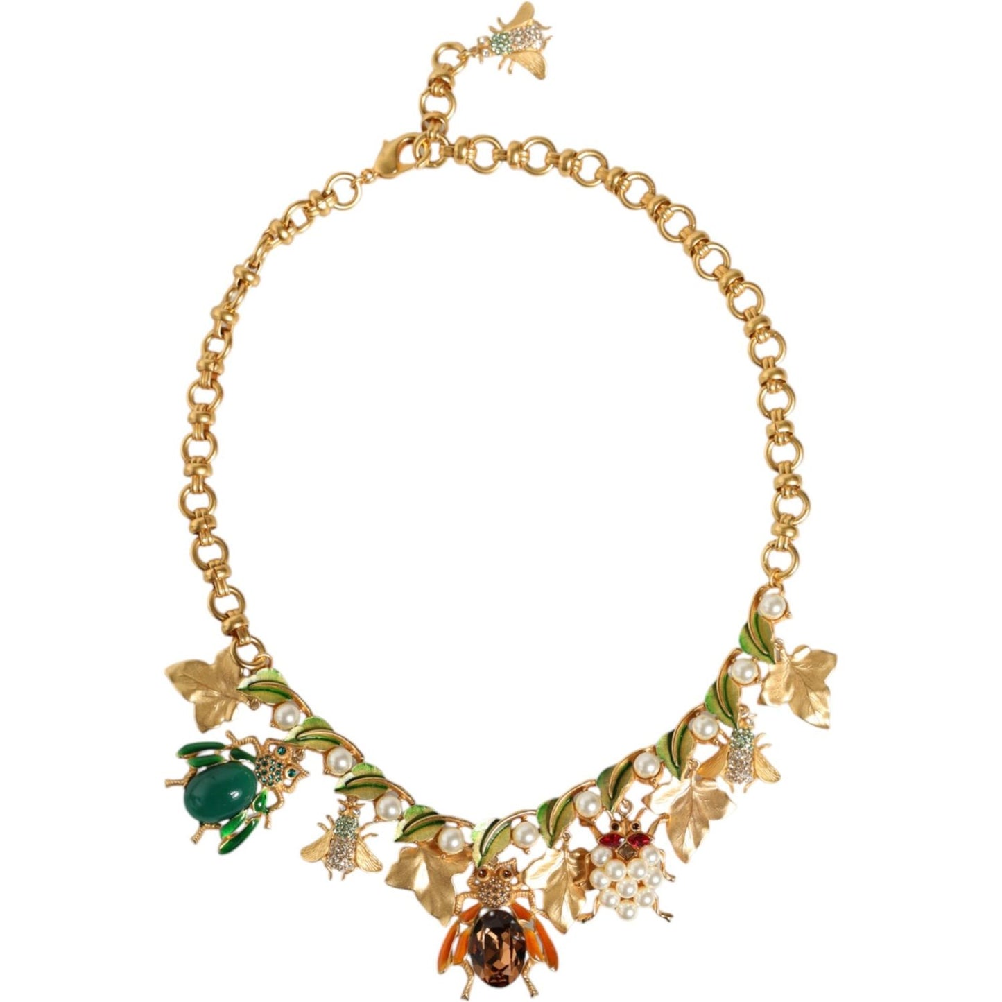 Dolce & Gabbana Gold Brass Crystal Bug Charm Pendant Statement Necklace Dolce & Gabbana