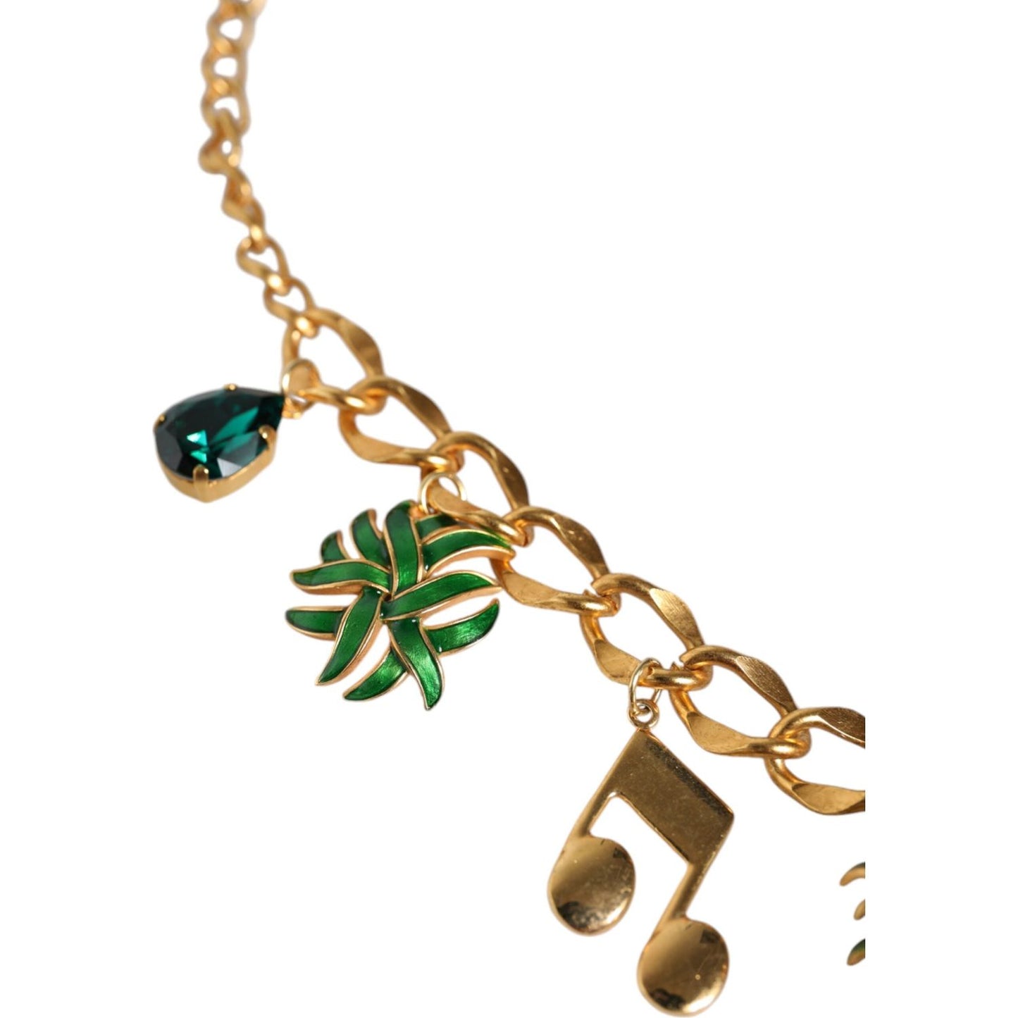 Dolce & Gabbana Gold Tone Brass Chain Pineapple Crystal Musical Necklace Dolce & Gabbana