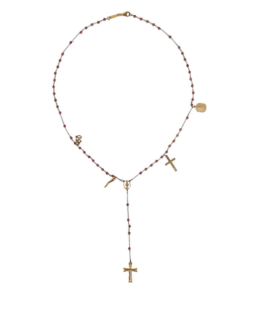 Dolce & Gabbana Gold Chain Brass Beaded Rosary Cross Pendant Necklace Dolce & Gabbana