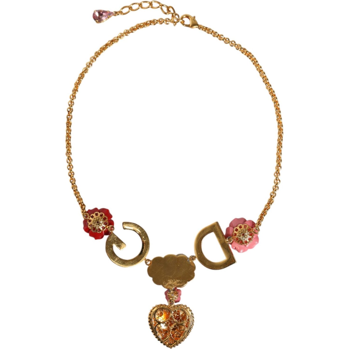 Dolce & Gabbana Gold Chain DG Logo Rose Love Crystal Charm Necklace Dolce & Gabbana