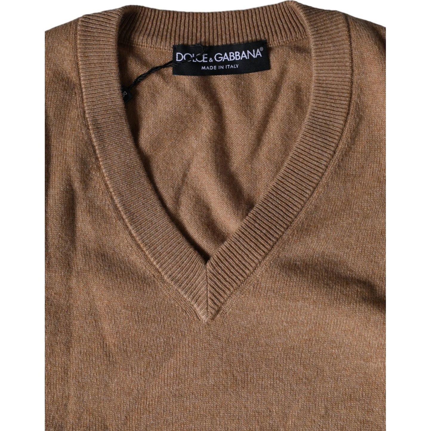 Dolce & Gabbana Brown Cashmere Knit V-neck Pullover Sweater Dolce & Gabbana