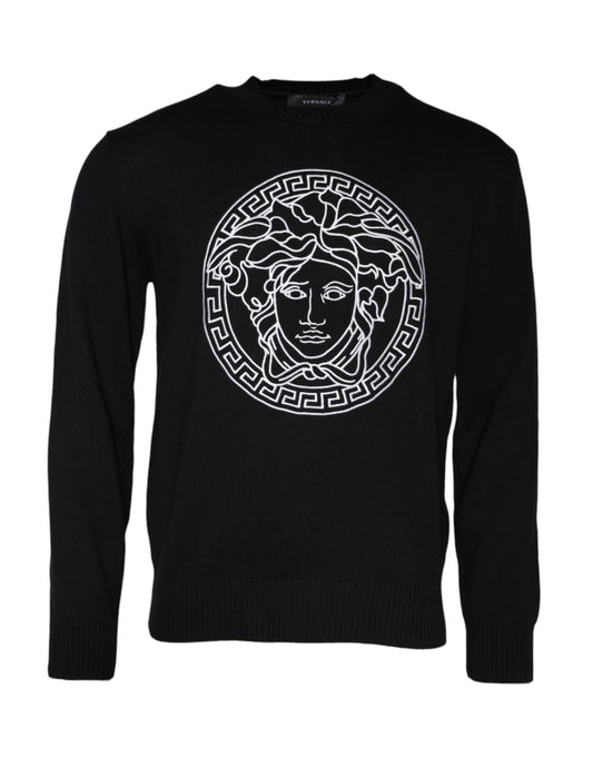 Versace Black Medusa Embroidery Crew Neck Pullover Sweater Versace