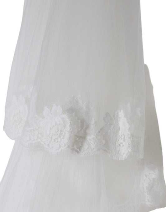 Dolce & Gabbana White Floral Lace Nylon Floor Length Wedding Veil Dolce & Gabbana