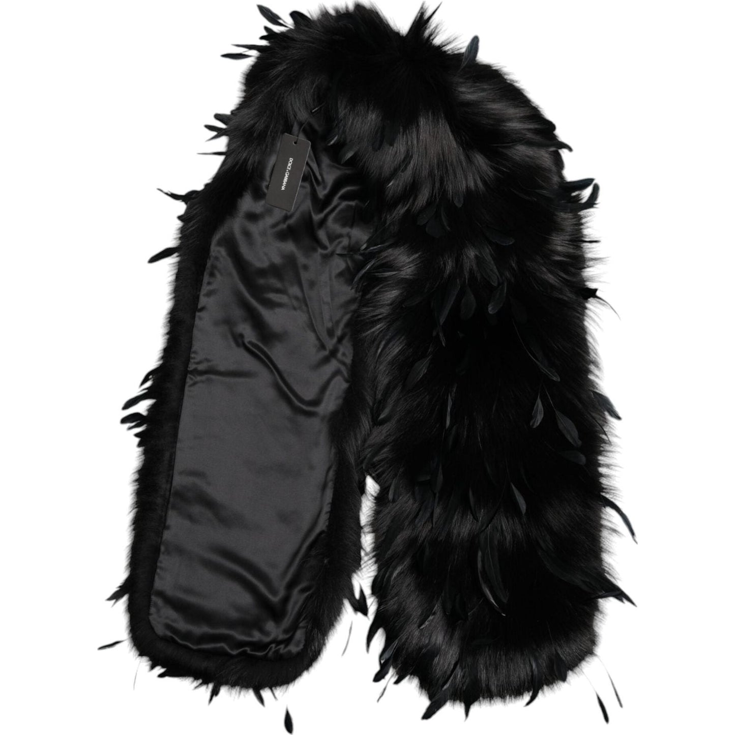 Dolce & Gabbana Black Fox Rooster Feathers Neck Warmer Scarf Dolce & Gabbana