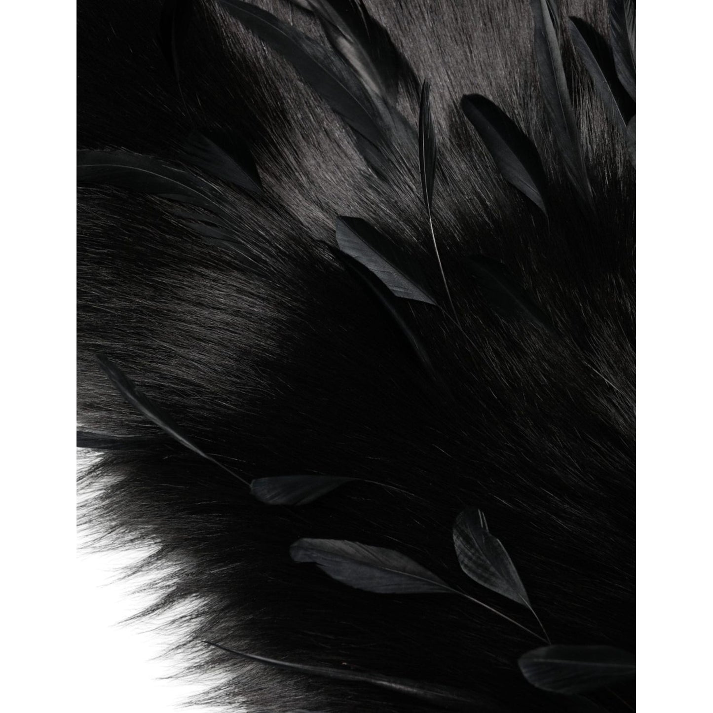 Dolce & Gabbana Black Fox Rooster Feathers Neck Warmer Scarf Dolce & Gabbana