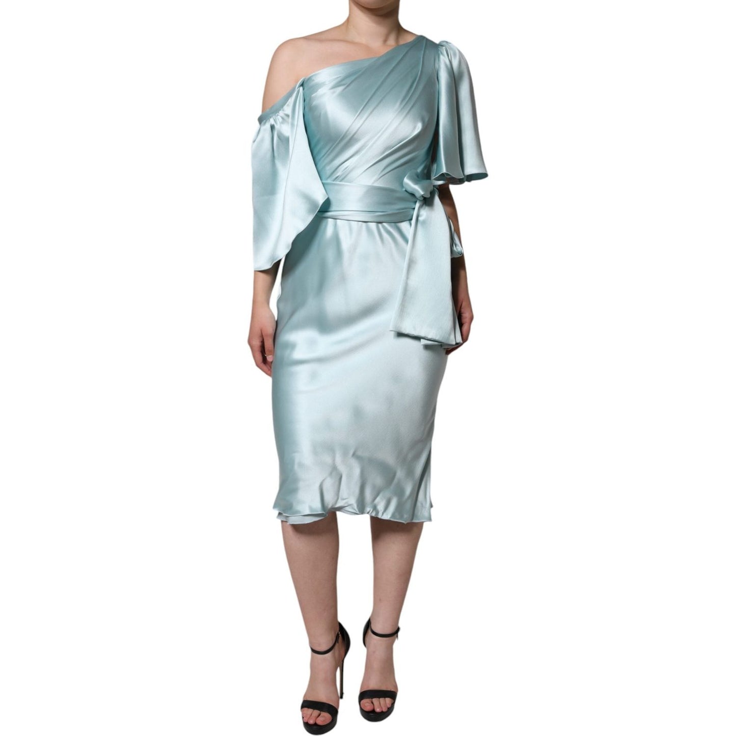 Dolce & Gabbana Mint Green Silk Fit Cut One Shoulder Dress Dolce & Gabbana