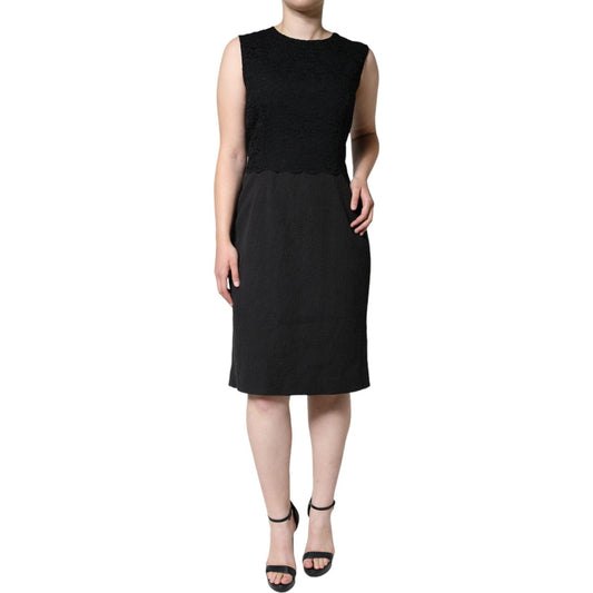 Dolce & Gabbana Black Cotton Sheath Knee Length Dress Dolce & Gabbana