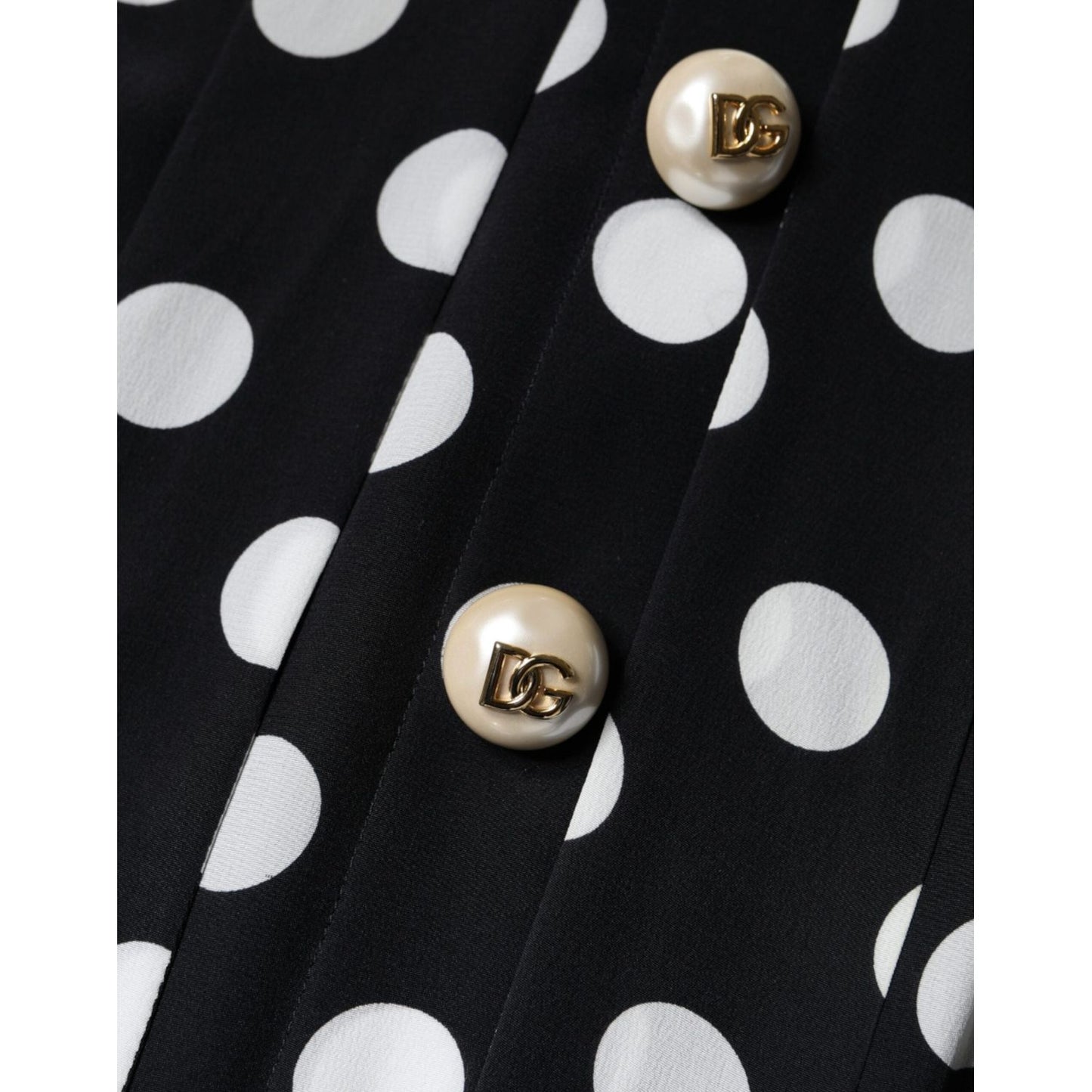 Dolce & Gabbana Black White Polka Dot Ascot Collar Midi Dress Dolce & Gabbana