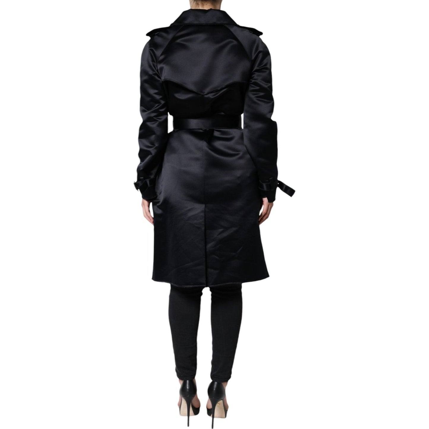 Dolce & Gabbana Black Polyester Organza Belted Coat Jacket Dolce & Gabbana