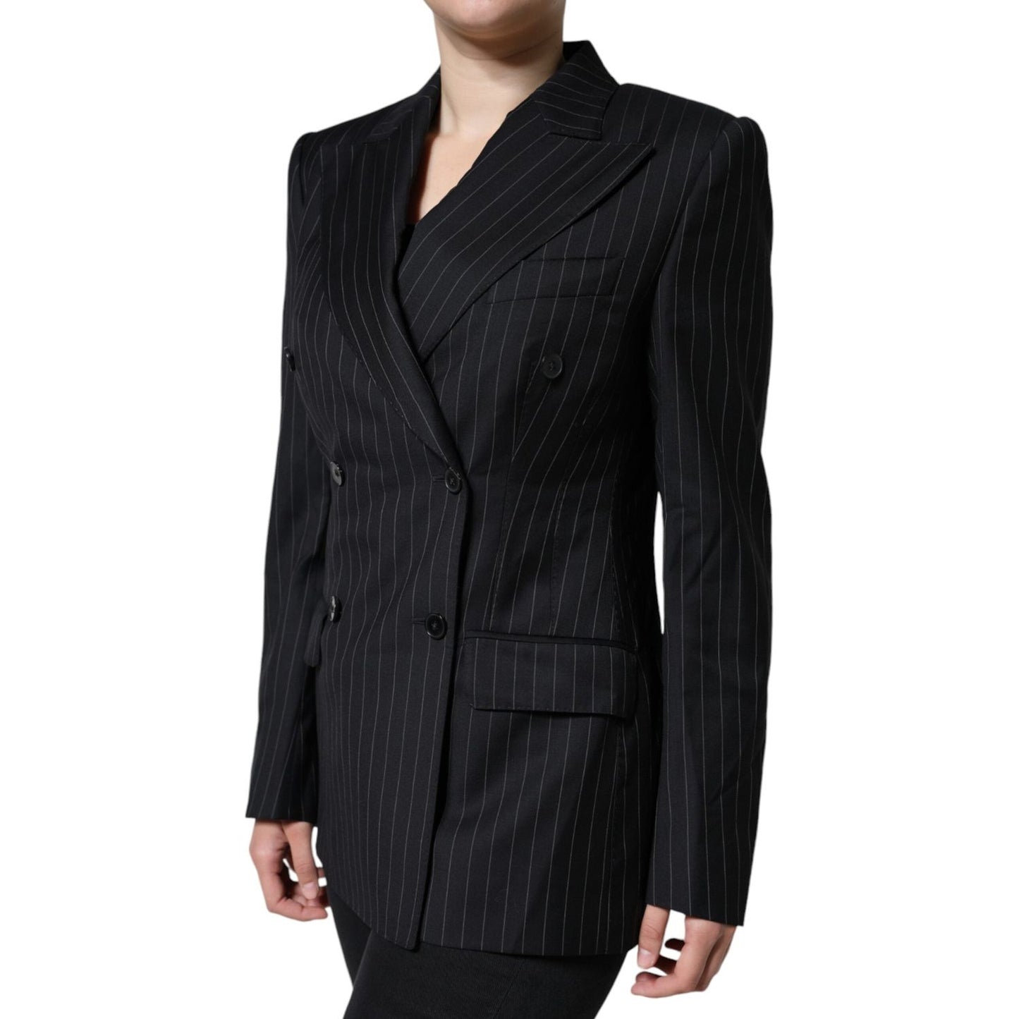 Dolce & Gabbana Black Striped Double Breasted Coat Jacket Dolce & Gabbana