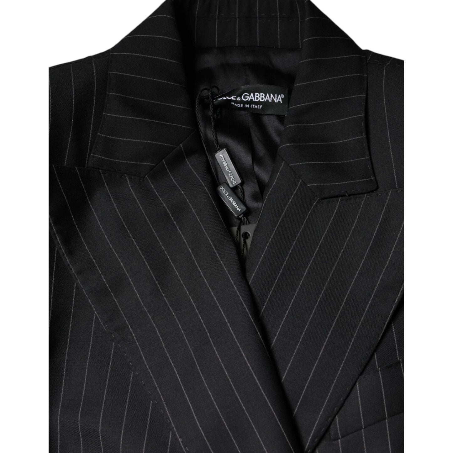 Dolce & Gabbana Black Striped Double Breasted Coat Jacket Dolce & Gabbana