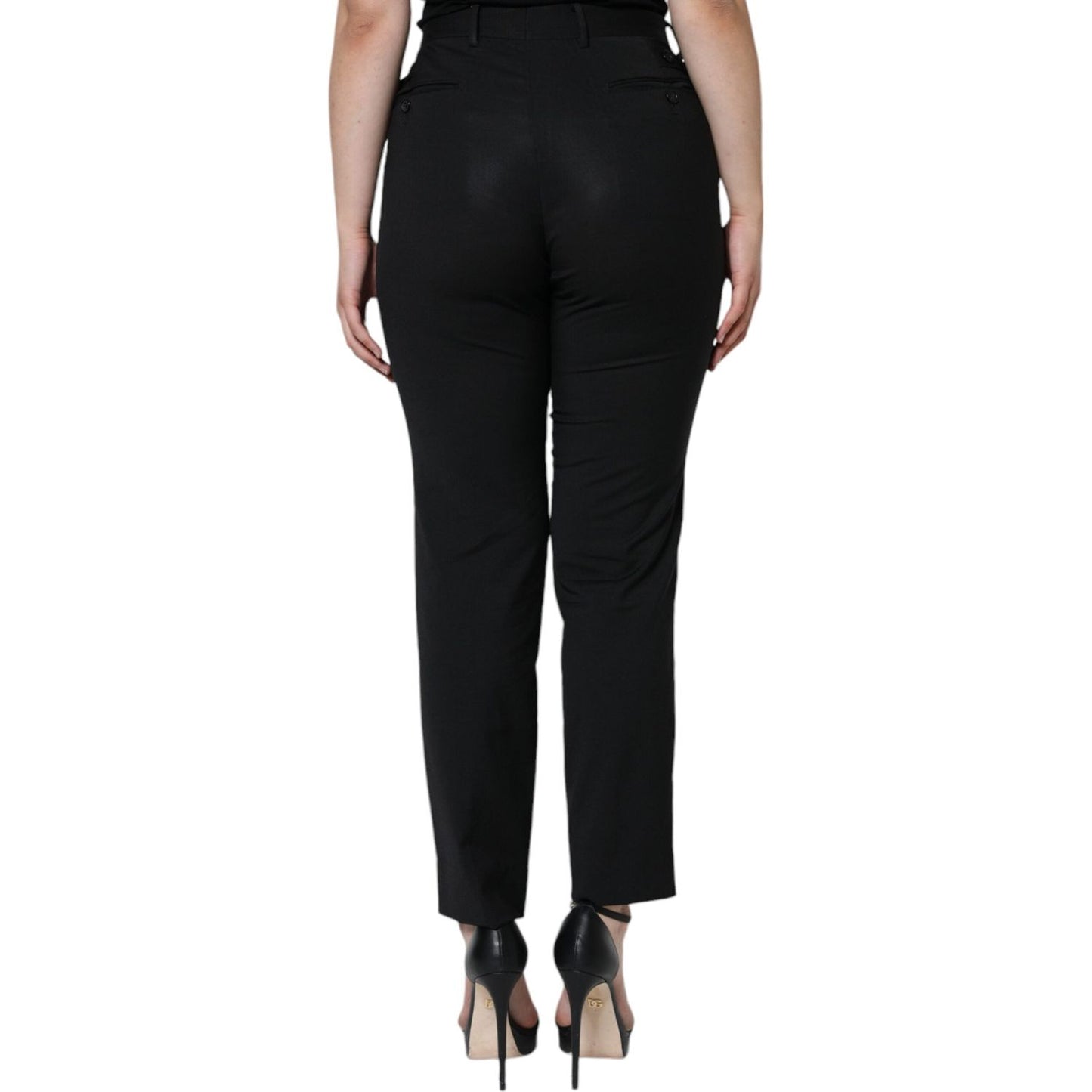 Dolce & Gabbana Black Polyester High Waist Tapered Pants Dolce & Gabbana