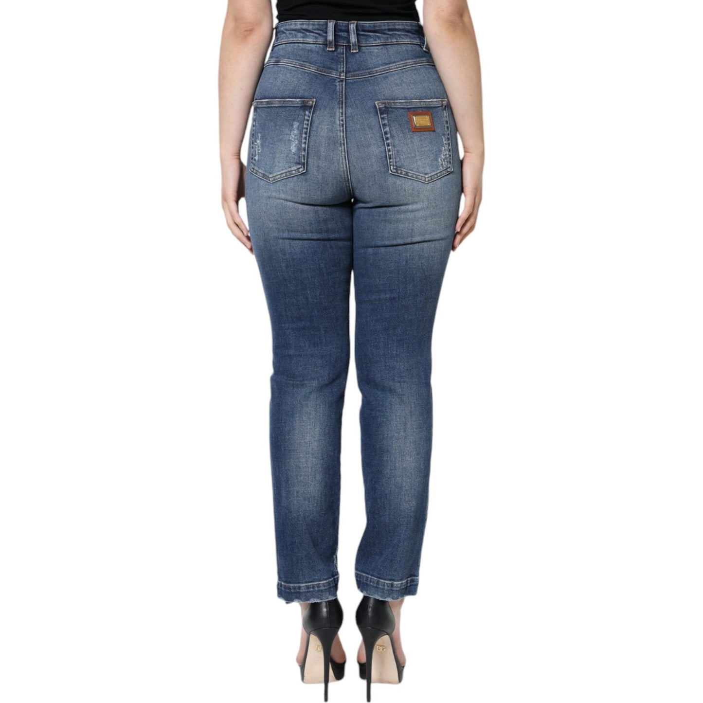 Dolce & Gabbana Dark Blue Cotton Tattered Skinny Denim Jeans Dolce & Gabbana