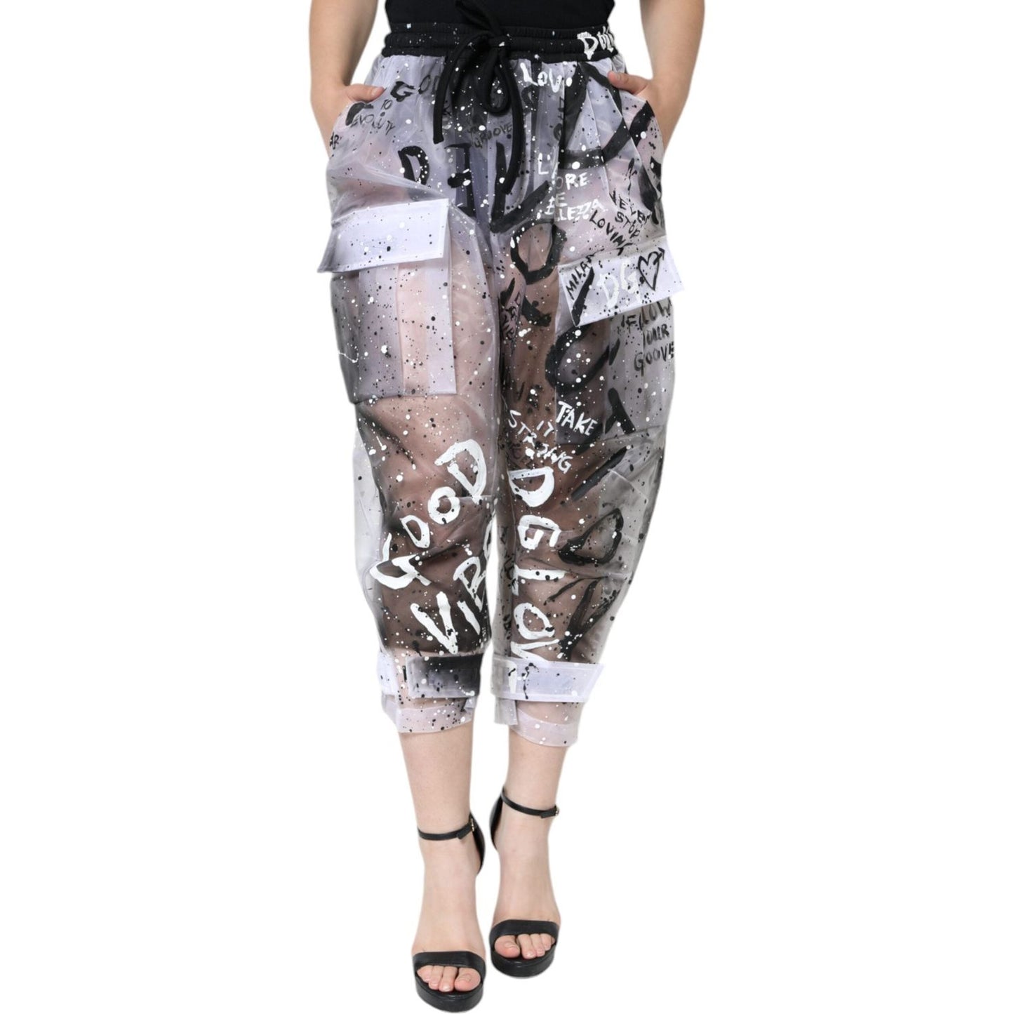 Dolce & Gabbana White See Through Logo Cropped Cargo Pants Dolce & Gabbana