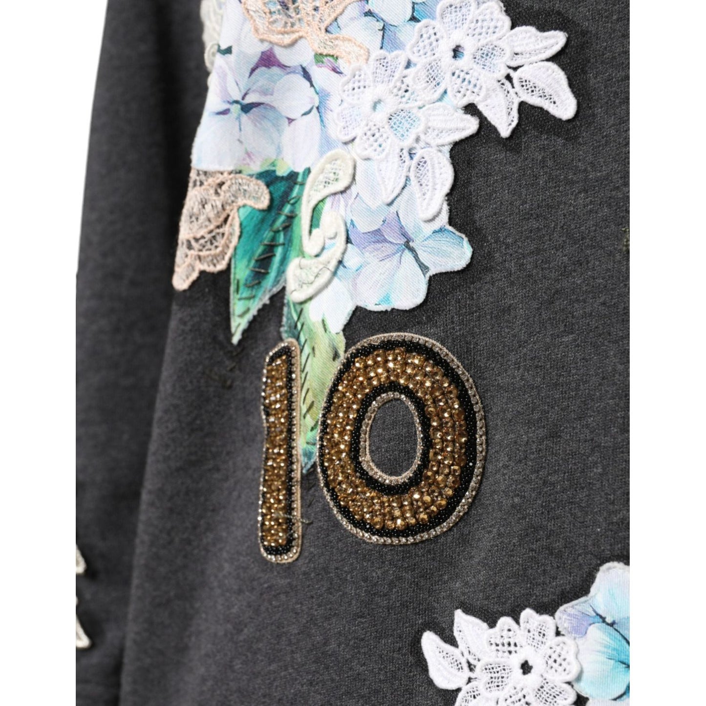 Dolce & Gabbana Gray Hydrangea CollegeStudded Floral Sweater Dolce & Gabbana