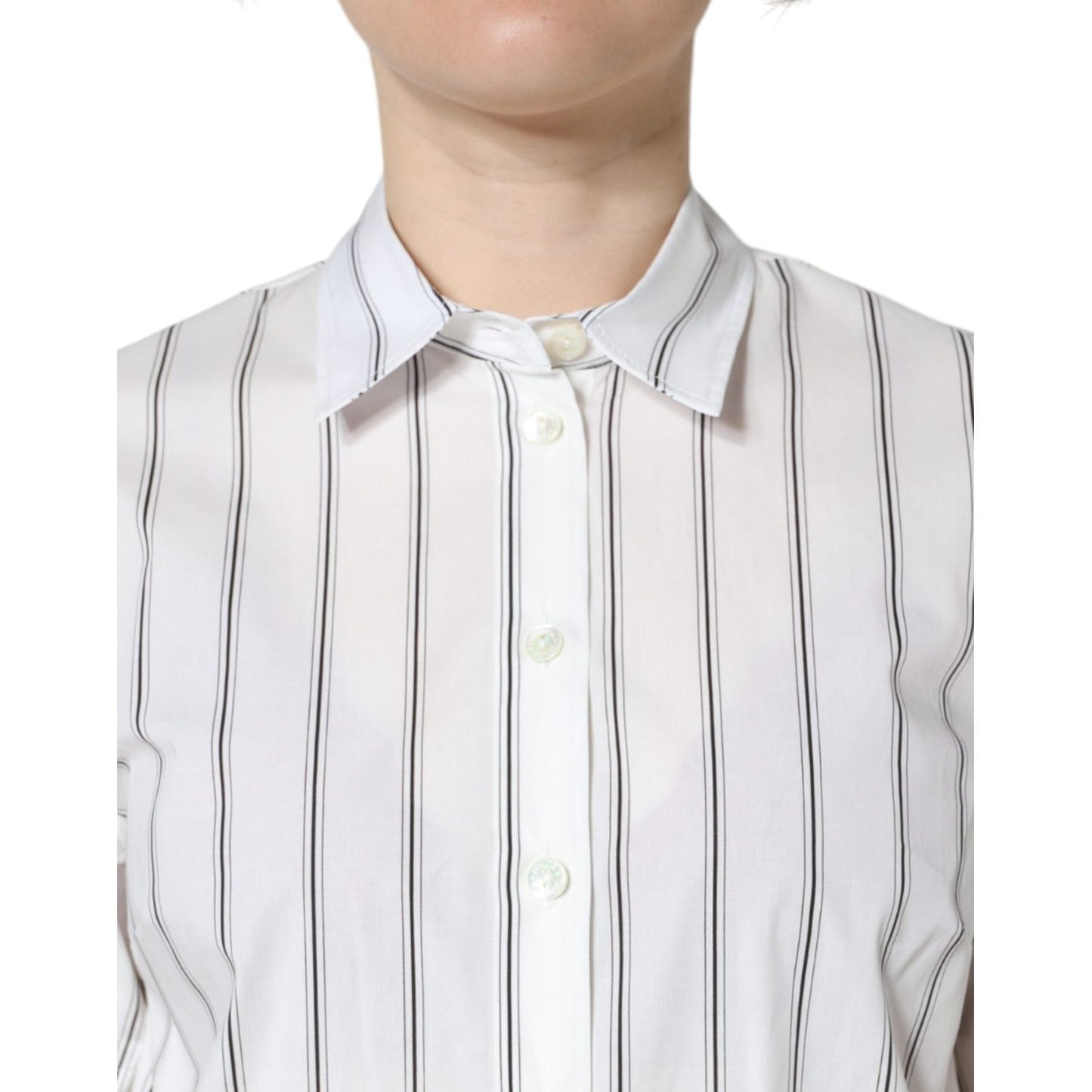 Dolce & Gabbana White Striped Collared Short Sleeve Polo Top Dolce & Gabbana