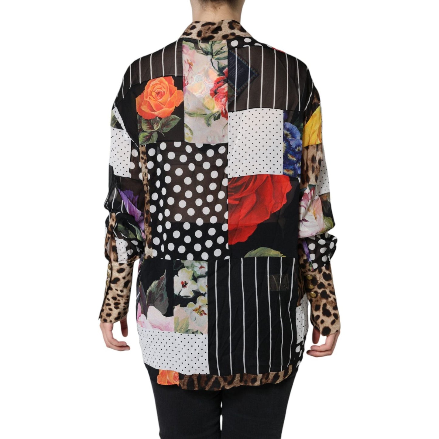 Dolce & Gabbana Multicolor Patchwork Silk Collared Blouse Top Dolce & Gabbana