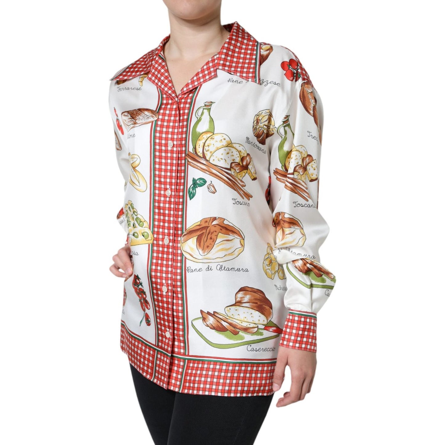 Dolce & Gabbana Multicolor Bread Print Collared Blouse Top Dolce & Gabbana