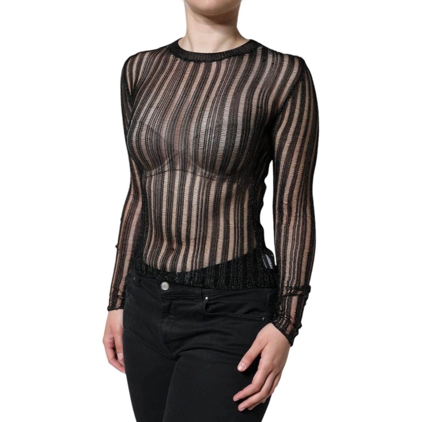 Dolce & Gabbana Black Stripe See Through Long Sleeves Top Dolce & Gabbana