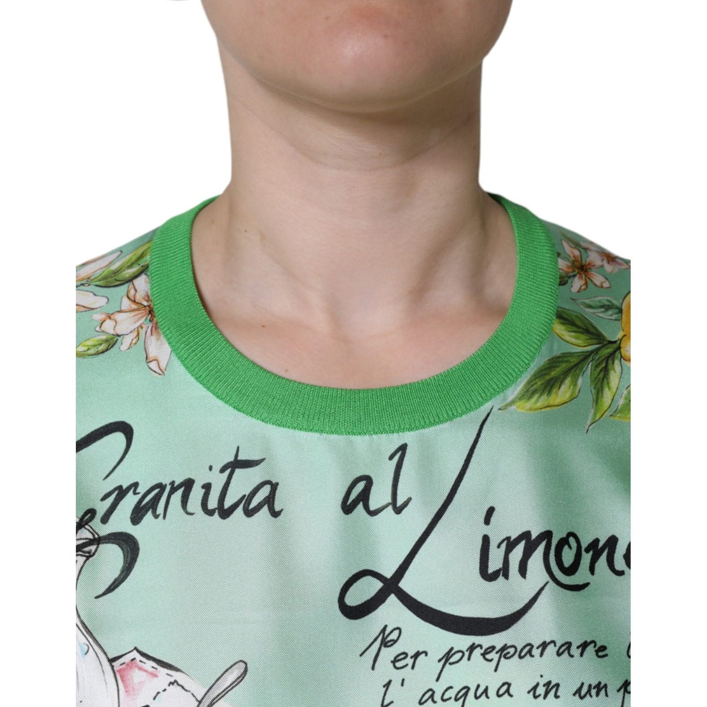 Dolce & Gabbana Green Silk Granita Al Limone Long Sleeves Sweater Dolce & Gabbana