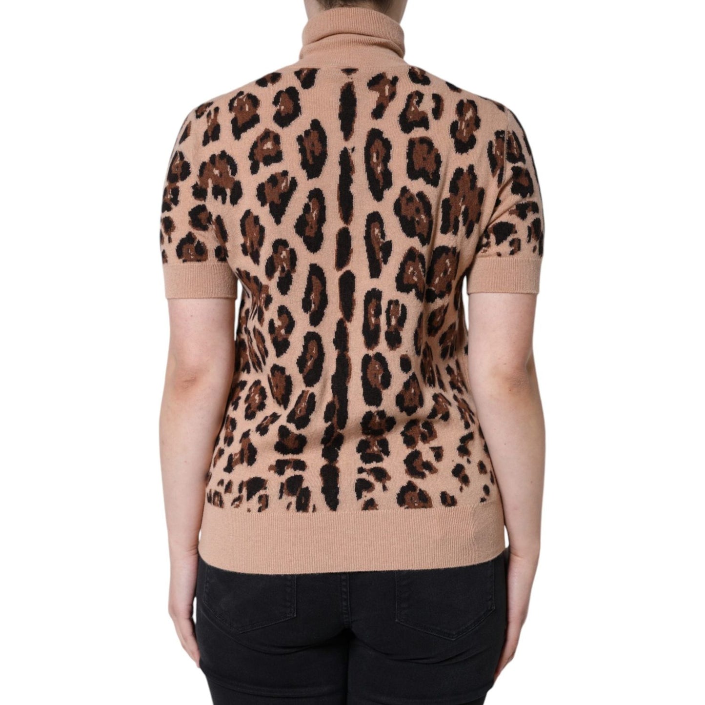 Dolce & Gabbana Beige Leopard Print Wool Turtleneck Top Dolce & Gabbana