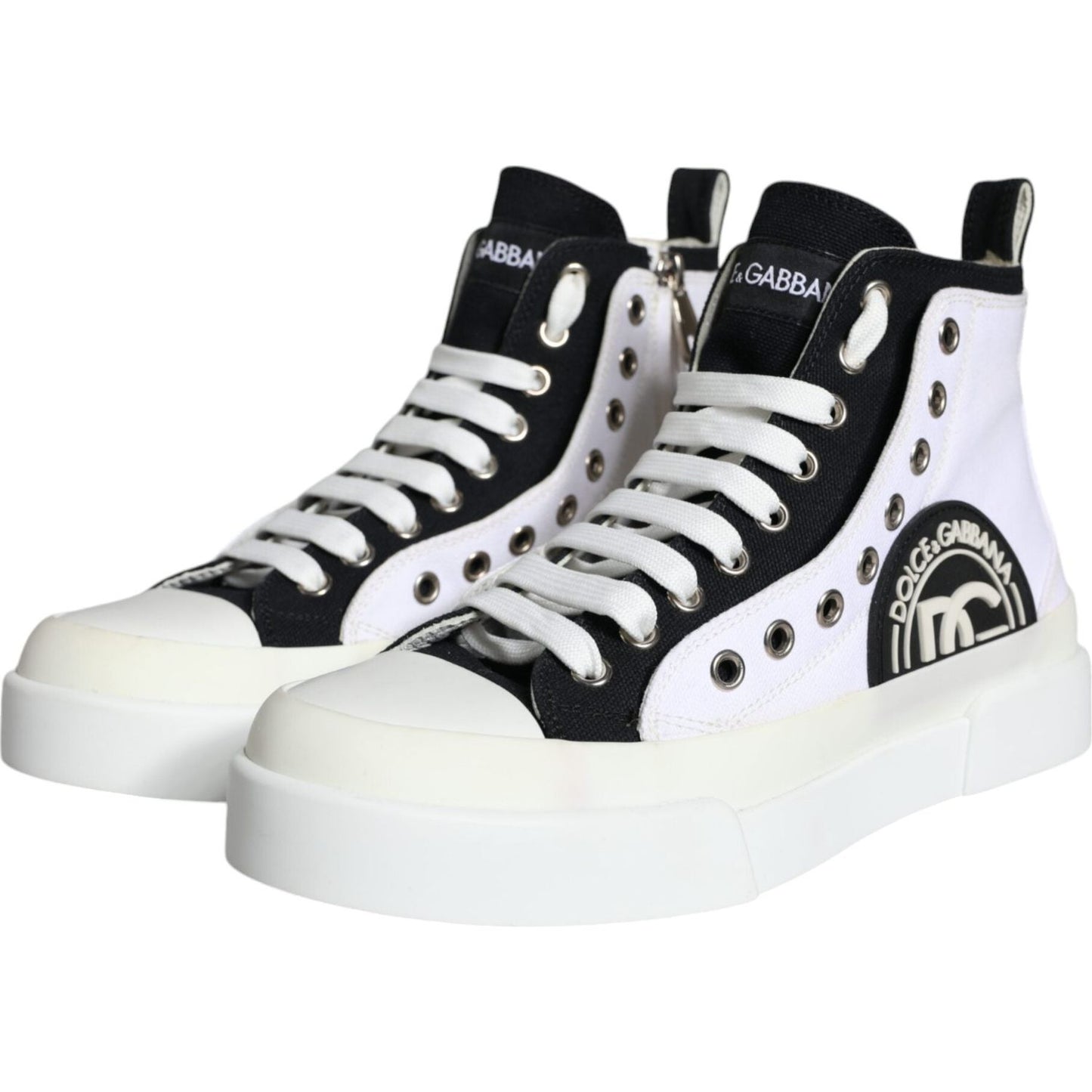 Dolce & Gabbana White Black Canvas Logo Mid Top Sneakers Shoes Dolce & Gabbana