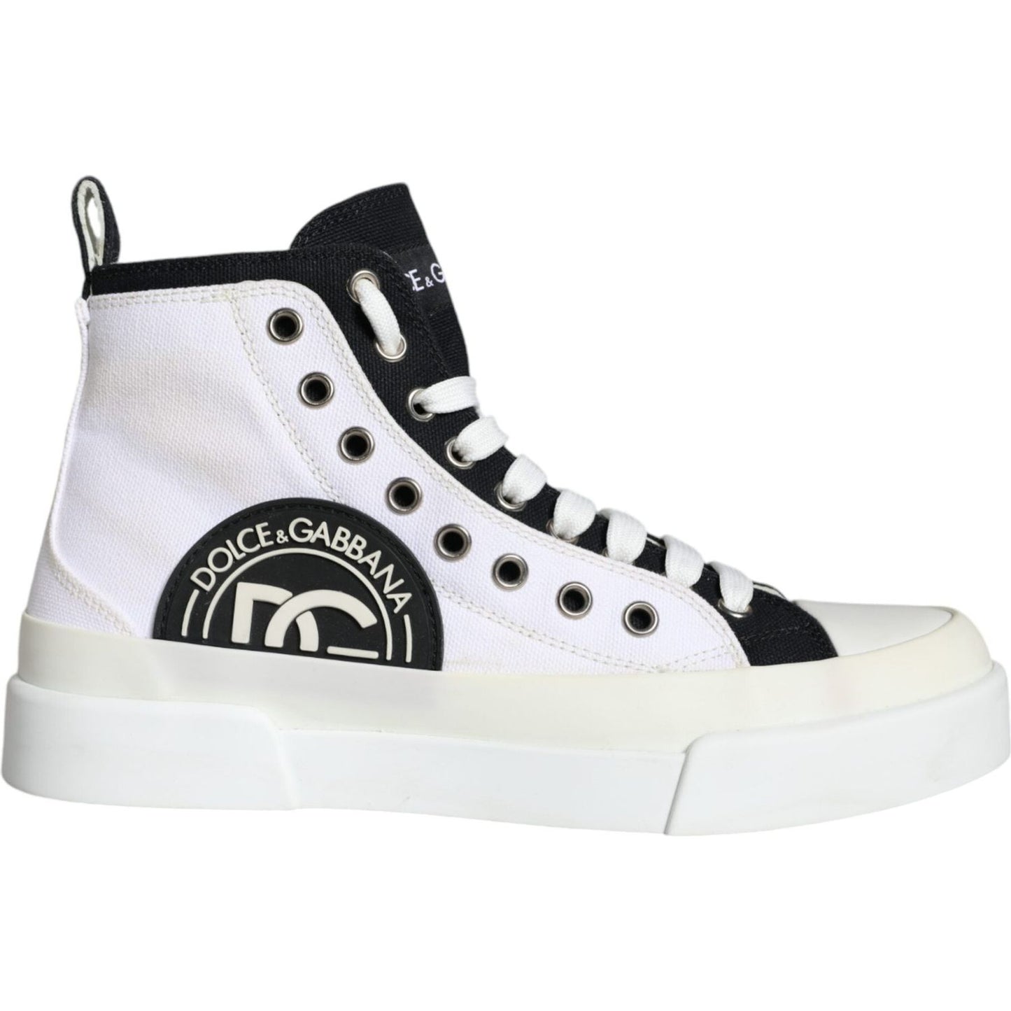 Dolce & Gabbana White Black Canvas Logo Mid Top Sneakers Shoes Dolce & Gabbana