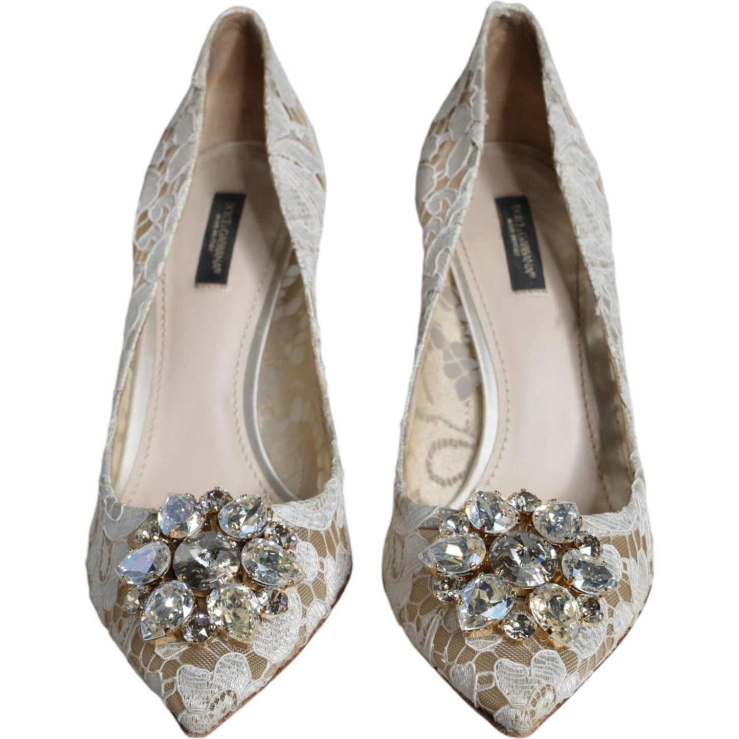 Dolce & Gabbana White Taormina Lace Crystal Heel Pumps Shoes Dolce & Gabbana