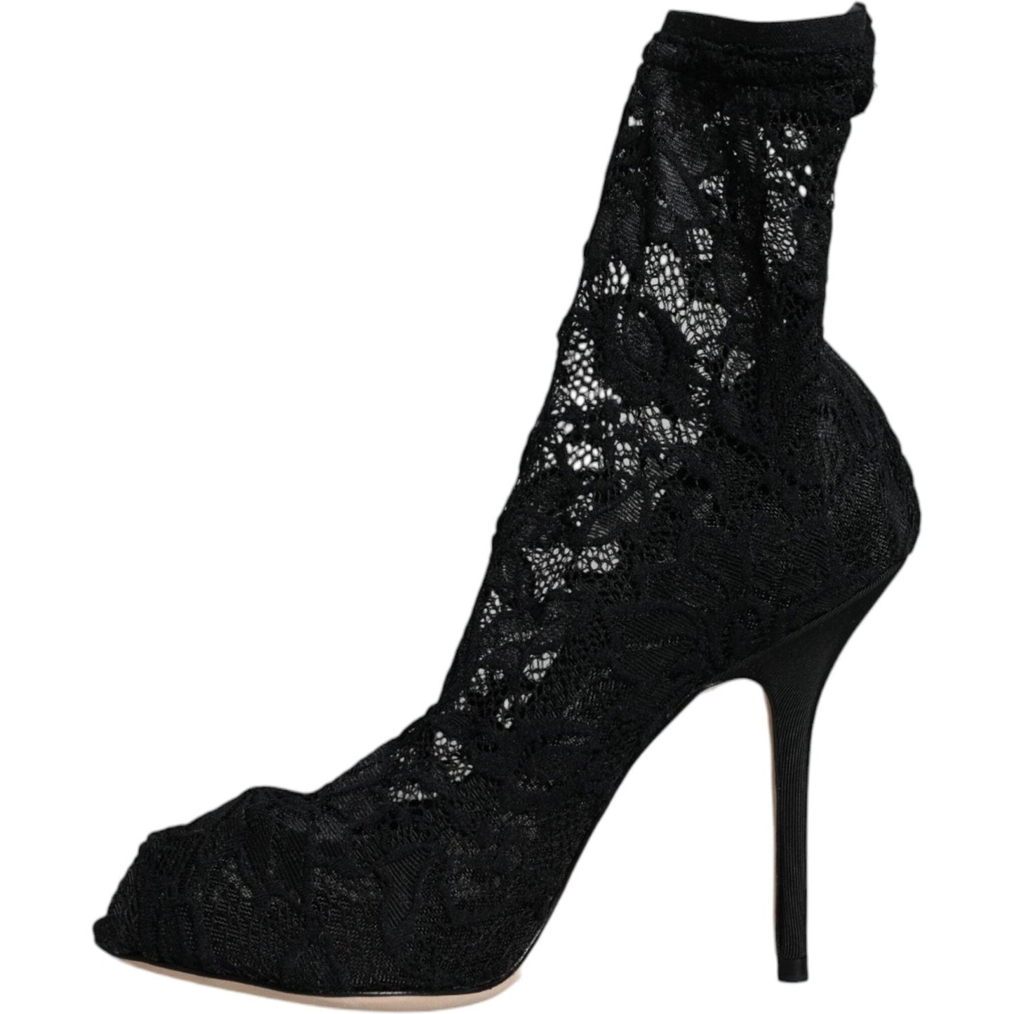 Dolce & Gabbana Black Lace Stretch Heels Mid Calf Boot Shoes Dolce & Gabbana