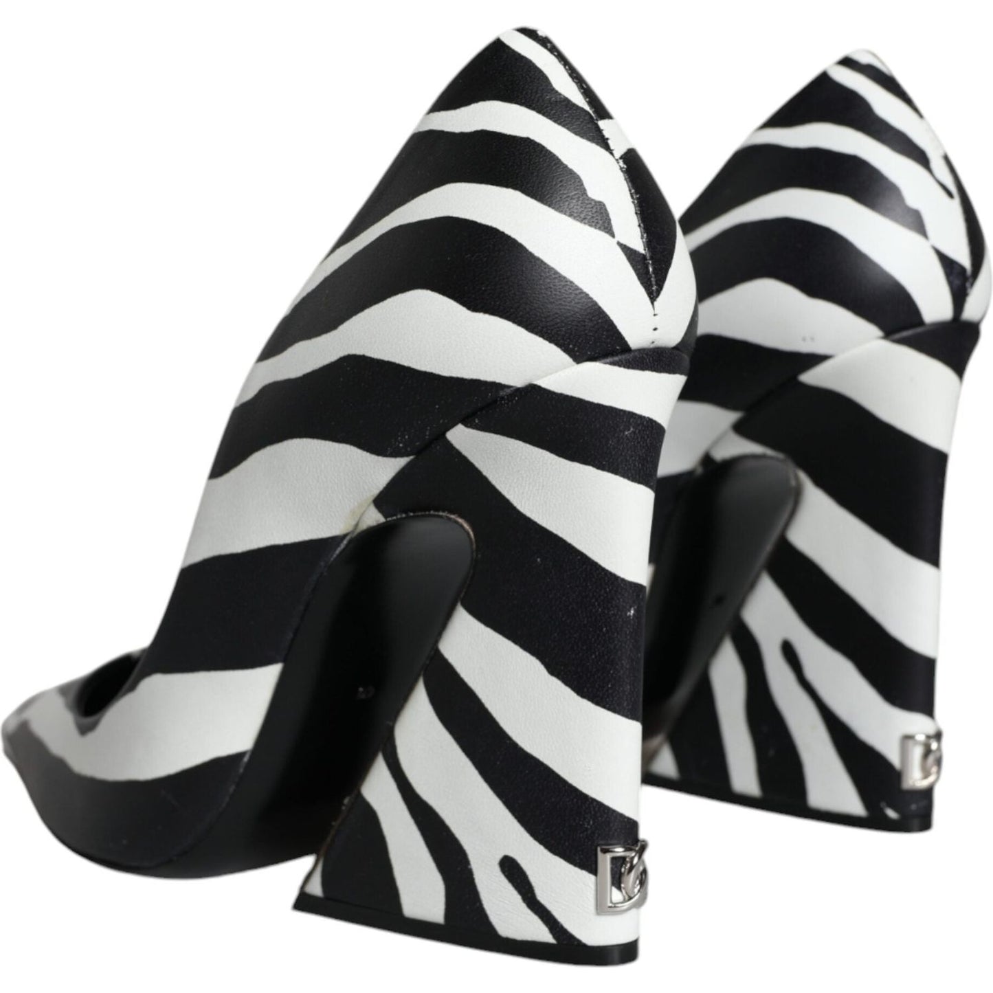 Dolce & Gabbana White Black Zebra Leather Heels Pumps Shoes Dolce & Gabbana