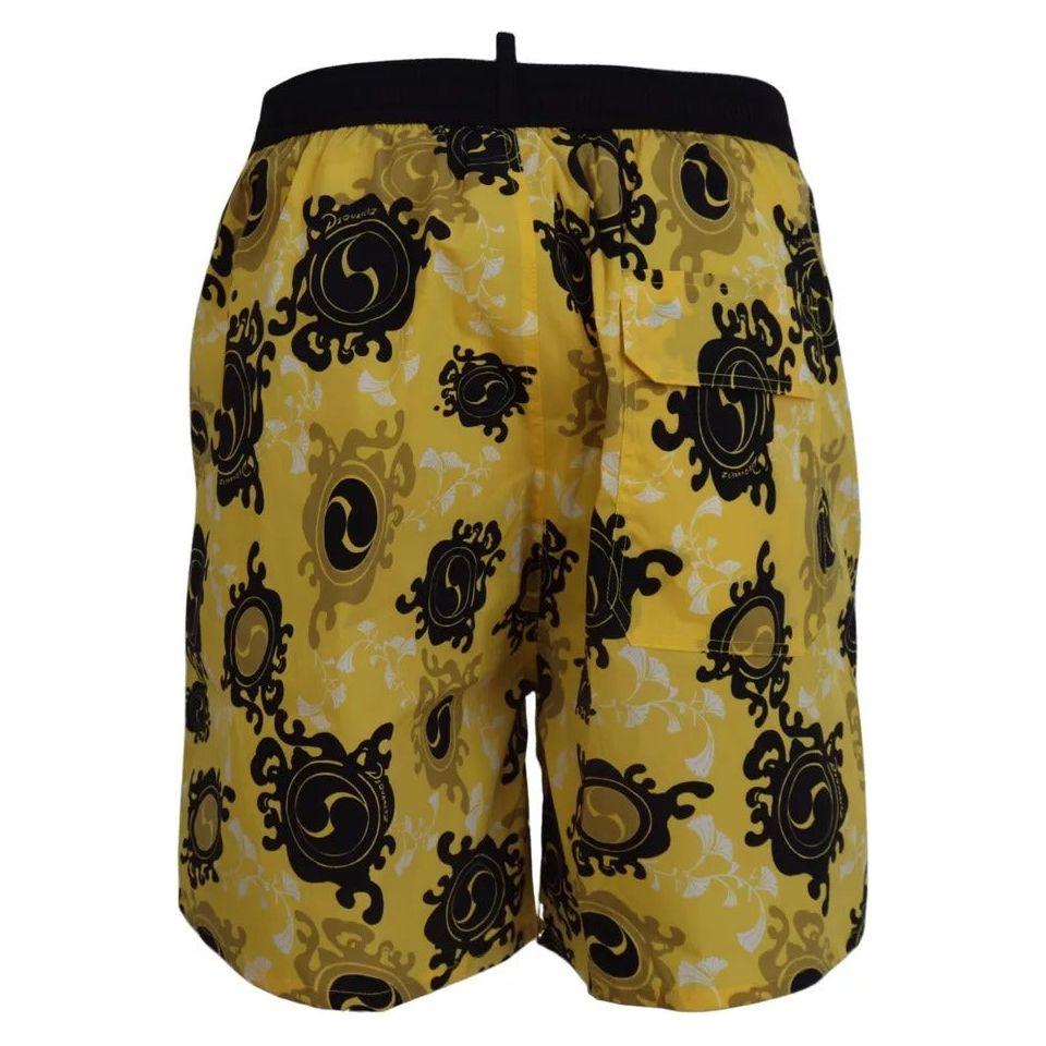 Dsquared² Yellow Black Printed Nylon Beachwear Shorts Swimwear Dsquared²