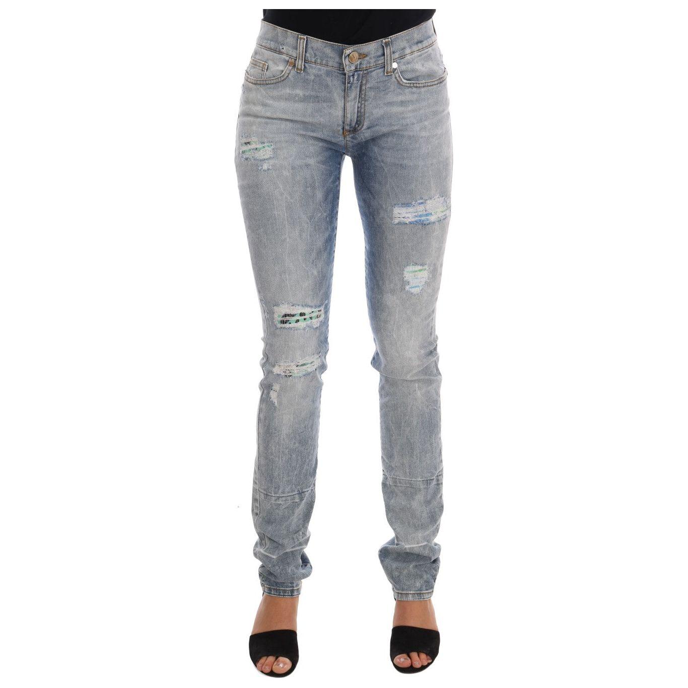 Versace Jeans Blue Wash Torn Stretch Slim Fit Jeans