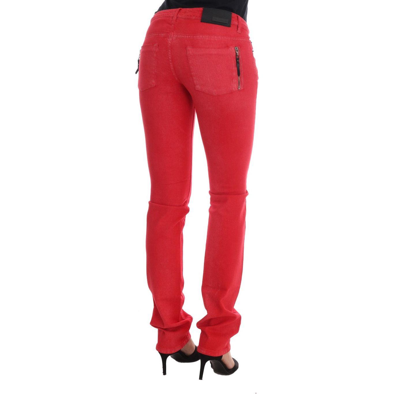Costume National Red Cotton Stretch Slim Jeans