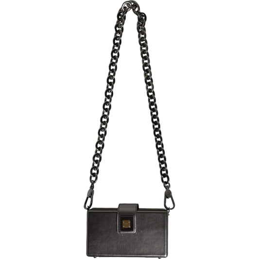 Dolce & Gabbana Metallic Gray DG BOX Leather Shoulder Chain Strap Bag Dolce & Gabbana