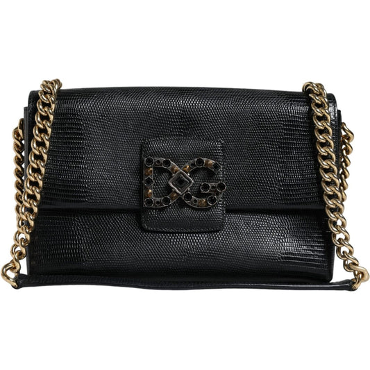 Dolce & Gabbana Black Leather DG Millennials Crystal Crossbody Bag Dolce & Gabbana