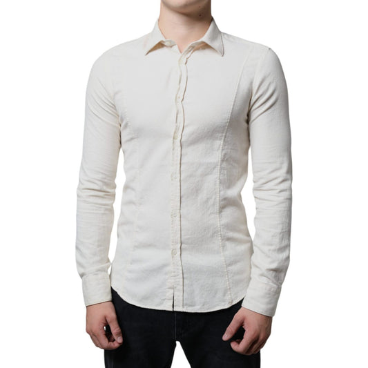 AGLINI Off White Cotton Collared Men Formal Dress Shirt AGLINI