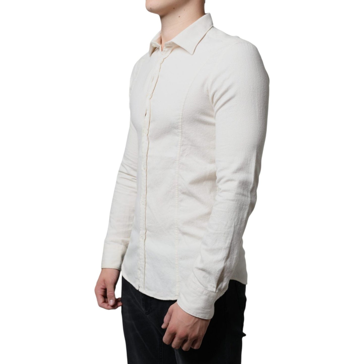 AGLINI Off White Cotton Collared Men Formal Dress Shirt AGLINI