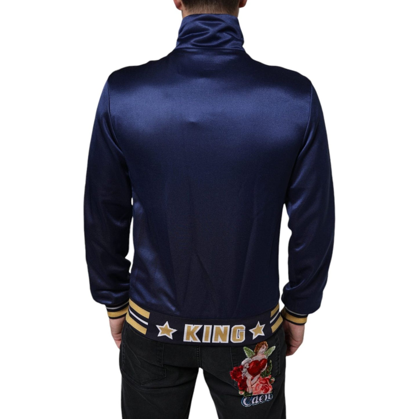 Dolce & Gabbana Blue Heraldic Patch Stripe King Bee Sweater Dolce & Gabbana