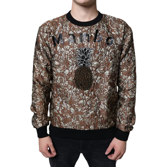 Dolce & Gabbana Brown Jacquard Mambo Pineapple Pullover Sweater Dolce & Gabbana