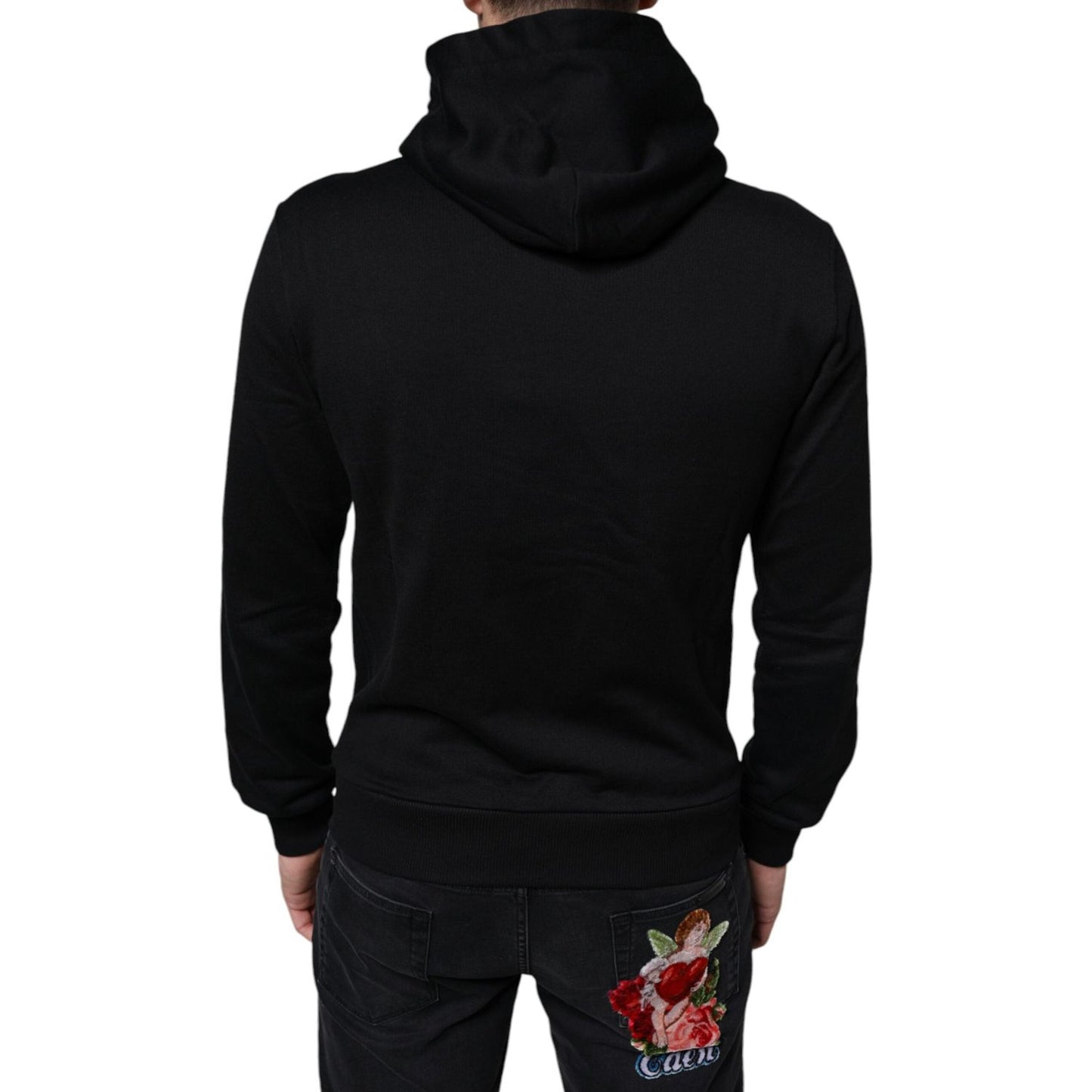 Dolce & Gabbana Black Cotton Hooded Logo Full Zip Sweater Dolce & Gabbana